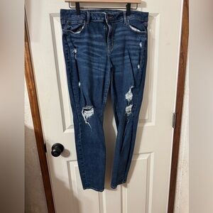 Old Navy Dark Blue Distressed Rockstar mid rise super skinny jeans Size 14